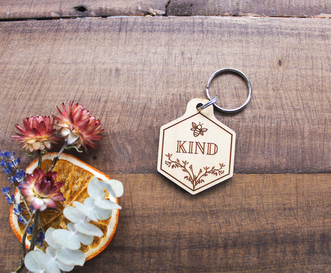 Bee Kind Wood Engraved Keychain
